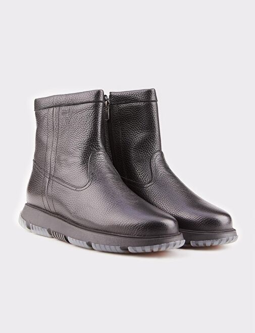 Erkek Hakiki Deri Kauçuk Tabanlı Siyah Fermuarlı Günlük Bot - Görsel 3