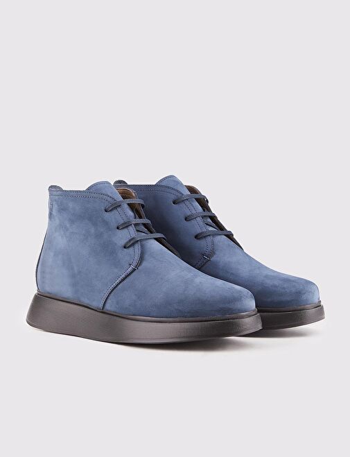 Hakiki Deri Lacivert Bağcıklı Erkek Günlük Bot - Görsel 3