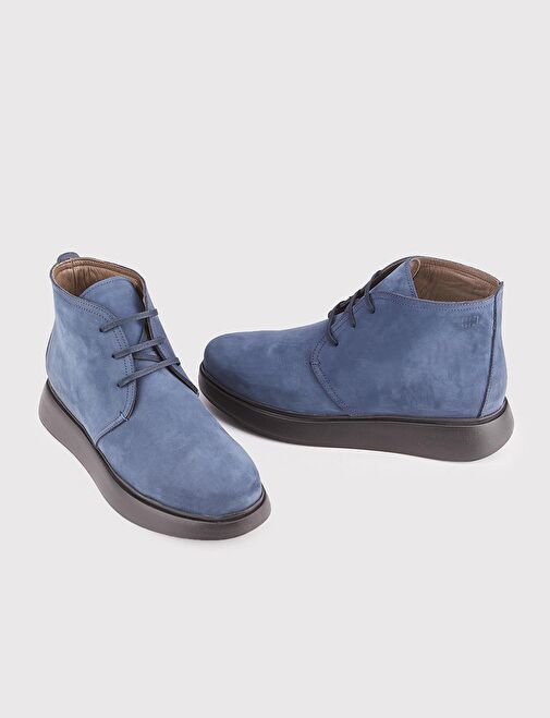 Hakiki Deri Lacivert Bağcıklı Erkek Günlük Bot - Görsel 5