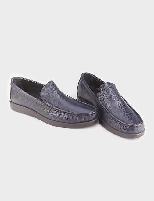 Hakiki Deri Light Kauçuk Tabanlı Lacivert Erkek Günlük Ayakkabı - Görsel 5