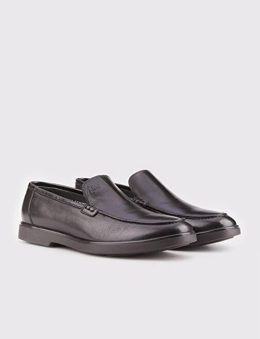 Hakiki Deri Kauçuk Tabanlı Siyah Erkek Günlük Ayakkabı - Görsel 3