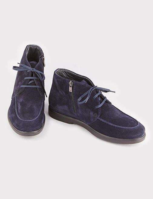 Süet Hakiki Deri Lacivert Fermuarlı Erkek Günlük Bot - Görsel 5