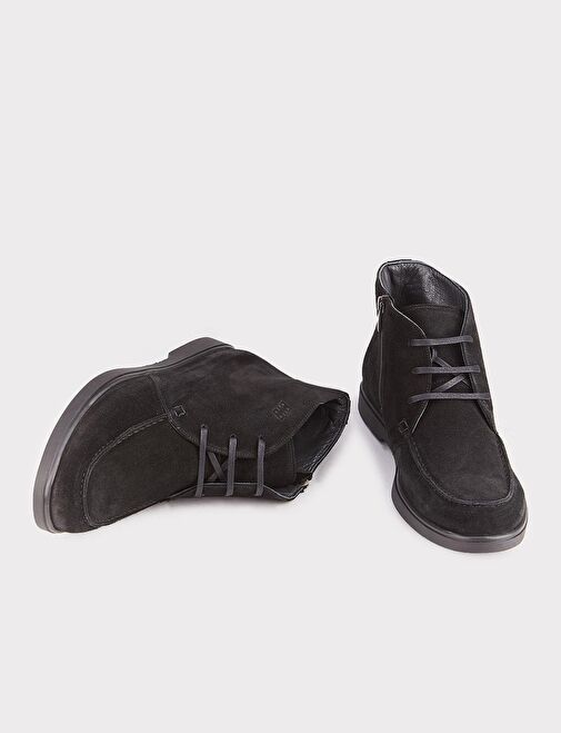 Hakiki Deri Siyah Fermuarlı Bağcıklı Erkek Günlük Bot - Görsel 5
