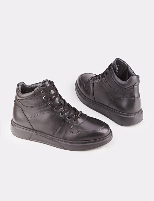 Hakiki Deri Kürklü Siyah Bağcıklı Erkek Günlük Bot - Görsel 5