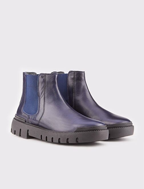 Hakiki Deri Lacivert Erkek Günlük Bot - Görsel 3