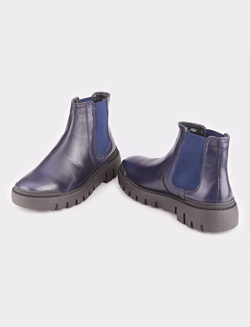 Hakiki Deri Lacivert Erkek Günlük Bot - Görsel 5