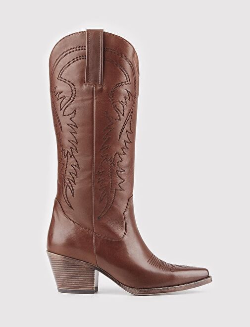 Hakiki Deri Taba Kadın Western Çizme - Görsel 2