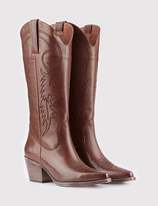 Hakiki Deri Taba Kadın Western Çizme - Görsel 3