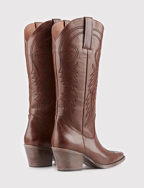 Hakiki Deri Taba Kadın Western Çizme - Görsel 4