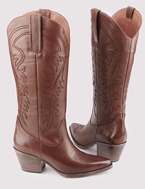 Hakiki Deri Taba Kadın Western Çizme - Görsel 5