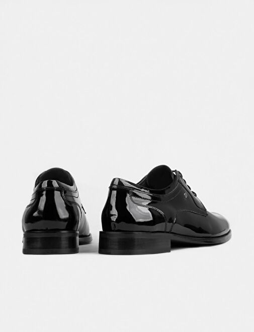 Erkek Rugan Hakiki Deri Siyah Bağcıklı Klasik Ayakkabı - Görsel 4