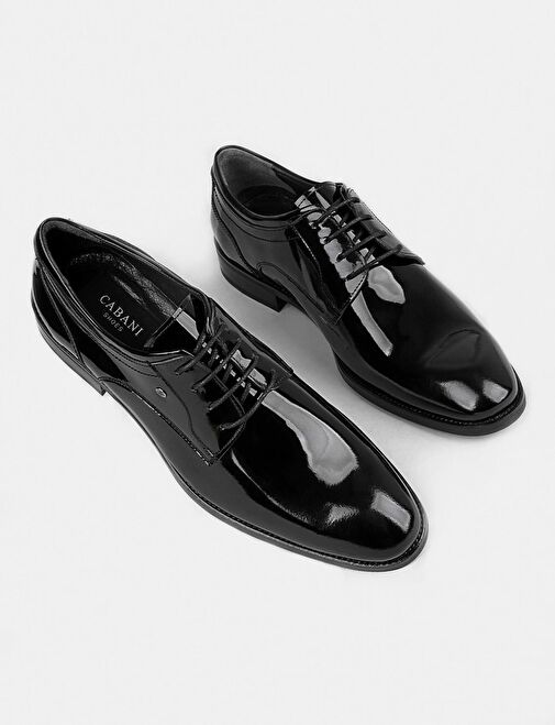 Erkek Rugan Hakiki Deri Siyah Bağcıklı Klasik Ayakkabı - Görsel 5