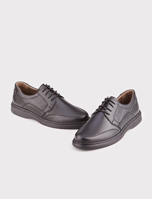 Erkek Hakiki Deri Siyah Günlük Bağcıklı Ayakkabı - Görsel 5