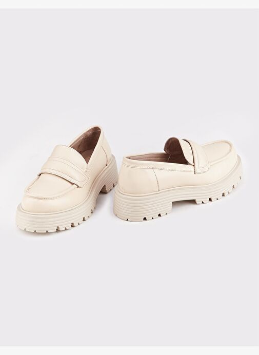Hakiki Deri Bej Kadın Günlük Ayakkabı - Görsel 5