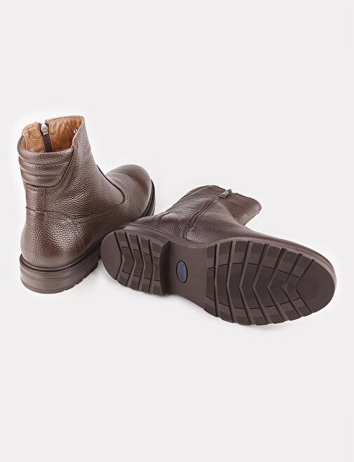 Erkek Hakiki Deri Fermuarlı Kahverengi Günlük Bot - Görsel 5