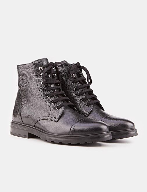Erkek Hakiki Deri Siyah Bağcıklı Fermuarlı Günlük Bot - Görsel 3