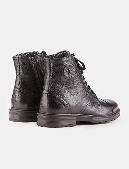 Erkek Hakiki Deri Siyah Bağcıklı Fermuarlı Günlük Bot - Görsel 4