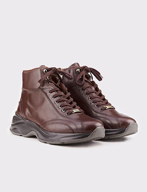 Hakiki Deri Bağcıklı Kahverengi Erkek Kışlık Günlük Bot - Görsel 3