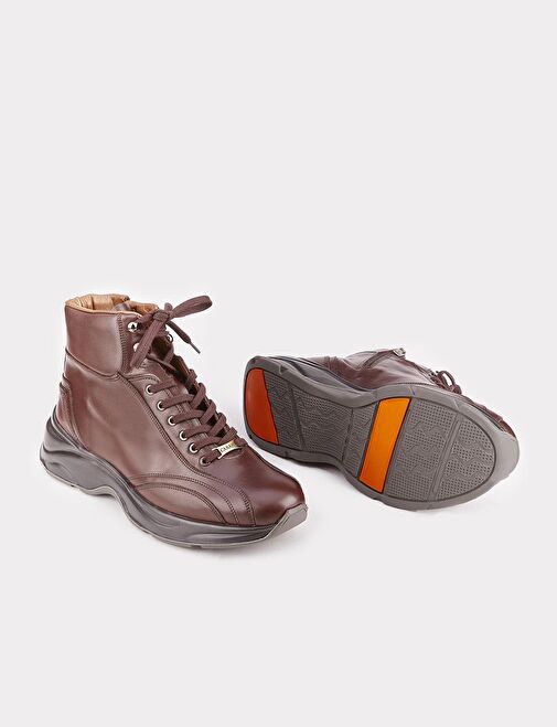 Hakiki Deri Bağcıklı Kahverengi Erkek Kışlık Günlük Bot - Görsel 5