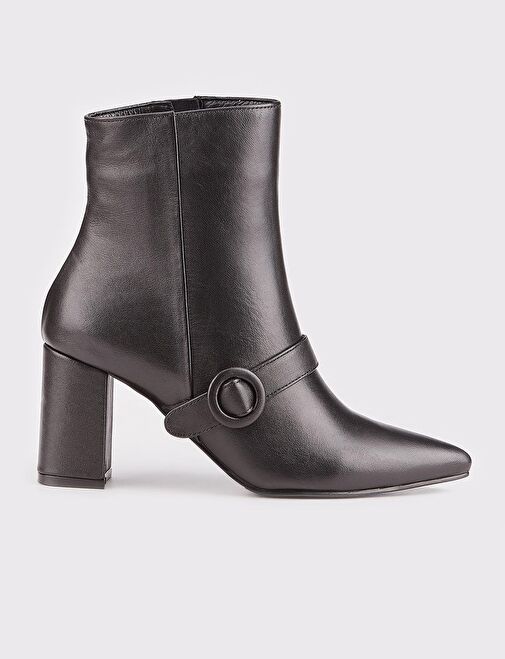 Hakiki Deri Toka Detaylı Siyah Fermuarlı Kadın Topuklu Bot - Görsel 2