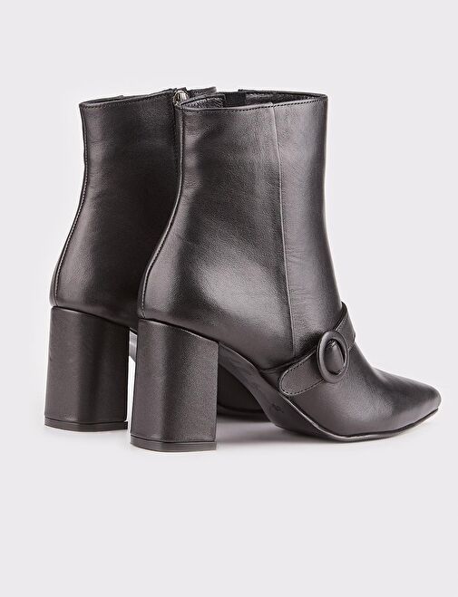 Hakiki Deri Toka Detaylı Siyah Fermuarlı Kadın Topuklu Bot - Görsel 4