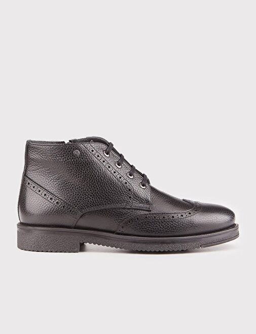 Kauçuk Taban Hakiki Deri Siyah Bağcıklı Erkek Günlük Bot - Görsel 2