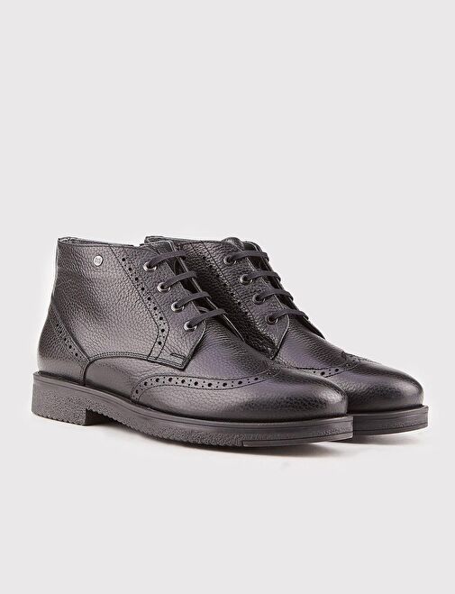 Kauçuk Taban Hakiki Deri Siyah Bağcıklı Erkek Günlük Bot - Görsel 3