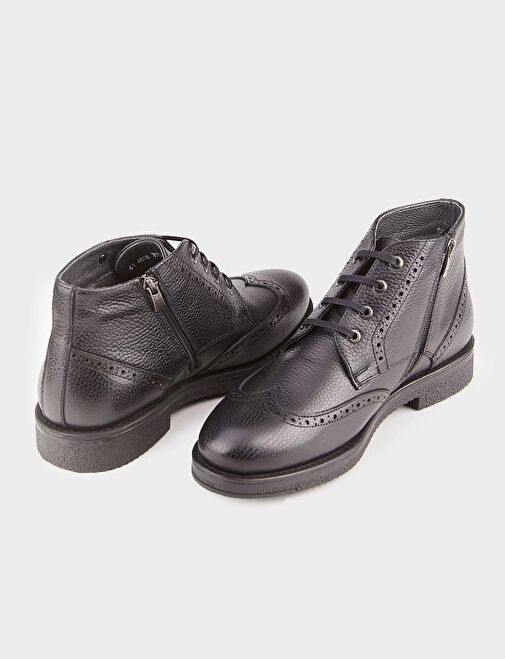 Kauçuk Taban Hakiki Deri Siyah Bağcıklı Erkek Günlük Bot - Görsel 5