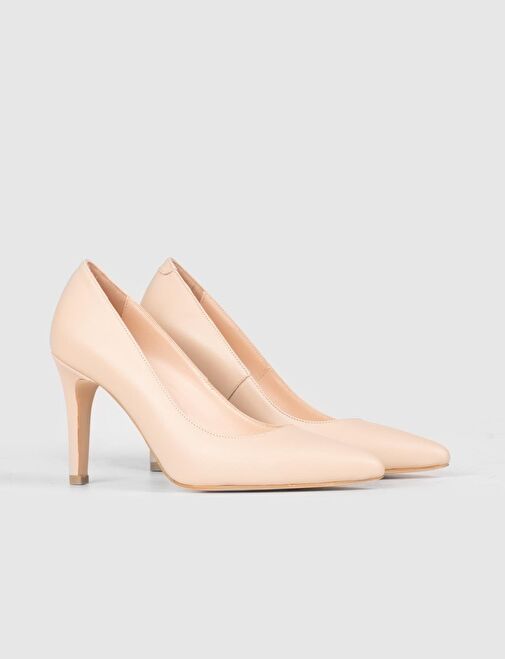 Hakiki Deri Jurdan Tabanlı Bej Kadın İnce Topuklu Stiletto - Görsel 3
