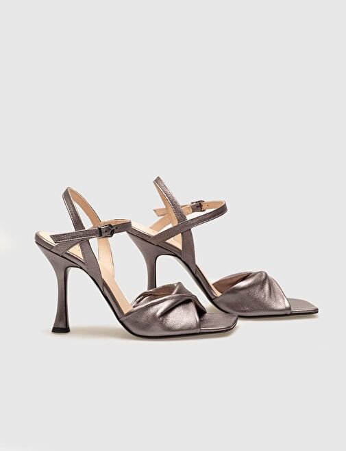 Hakiki Deri Antrasit Tokalı Kadın Topuklu Ayakkabı - Görsel 5