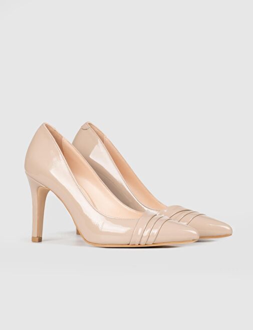 İnce Topuklu Hakiki Deri Bej Kadın Stiletto - Görsel 3
