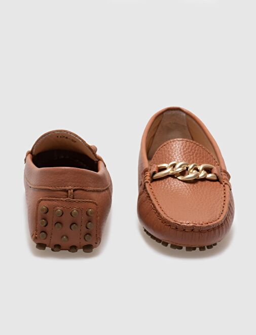 Hakiki Deri Taba Tokalı Kadın Loafer - Görsel 5