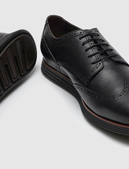 Hakiki Deri Siyah Bağcıklı Erkek Günlük Ayakkabı - Görsel 5