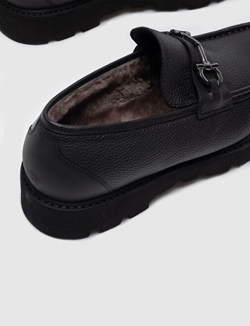 Hakiki Deri Siyah Kürklü Erkek Günlük Ayakkabı - Görsel 5