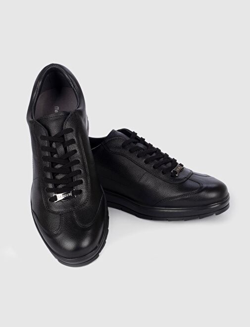 Light Termo Tabanlı Hakiki Deri Siyah Bağcıklı Erkek Günlük Ayakkabı - Görsel 5