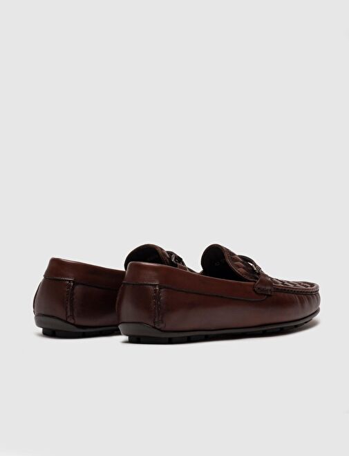 Hakiki Deri Kemerli Kahverengi Erkek Loafer Ayakkabı - Görsel 4
