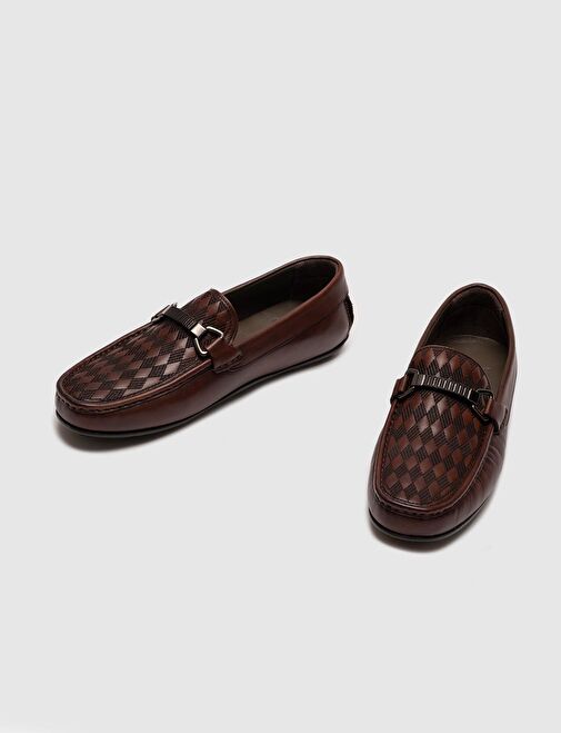 Hakiki Deri Kemerli Kahverengi Erkek Loafer Ayakkabı - Görsel 5