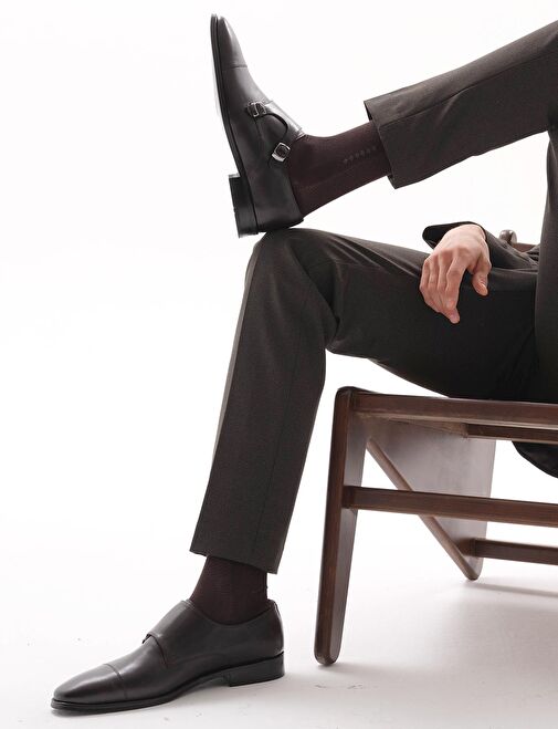 Hakiki Deri Siyah Çift Tokalı Erkek Klasik Ayakkabı - Görsel 2