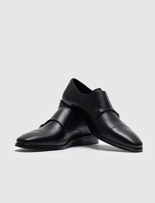 Hakiki Deri Siyah Çift Tokalı Erkek Klasik Ayakkabı - Görsel 6