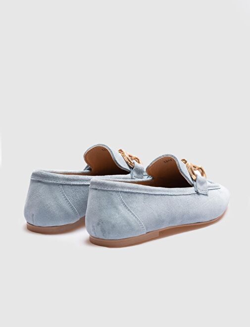 Hakiki Deri Mavi Süet Kadın Loafer - Görsel 3