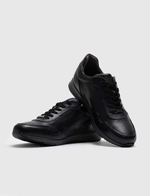 Hakiki Deri Siyah Bağcıklı Erkek Spor Ayakkabı - Görsel 5