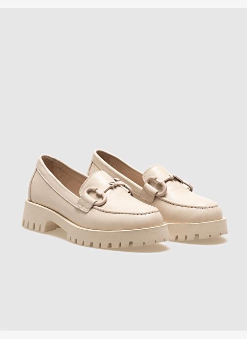 Hakiki Deri Bej Tokalı Kadın Günlük Ayakkabı - Görsel 3