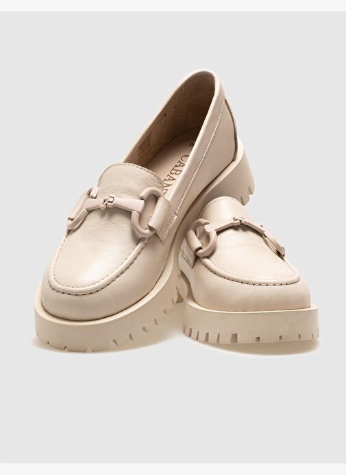 Hakiki Deri Bej Tokalı Kadın Günlük Ayakkabı - Görsel 5