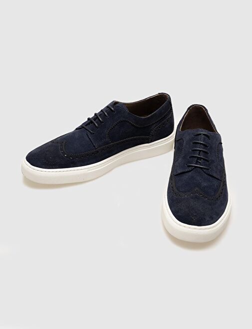 Hakiki Deri Lacivert Süet Bağcıklı Erkek Spor Ayakkabı - Görsel 5