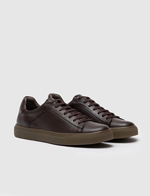 Hakiki Deri Kahverengi Bağcıklı Erkek Spor Ayakkabı - Görsel 3