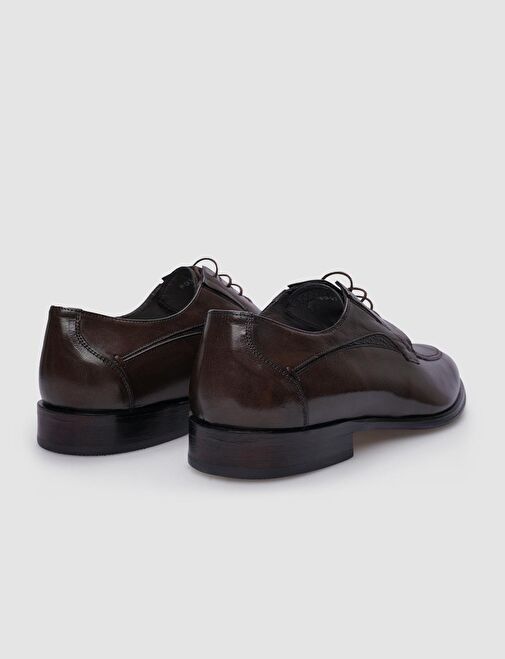 %100 Hakiki Deri Kahverengi Bağcıklı Erkek Klasik Ayakkabı - Görsel 4