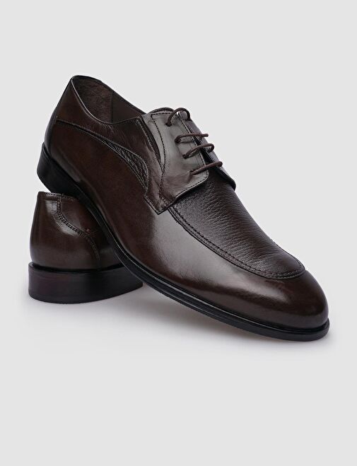 %100 Hakiki Deri Kahverengi Bağcıklı Erkek Klasik Ayakkabı - Görsel 5