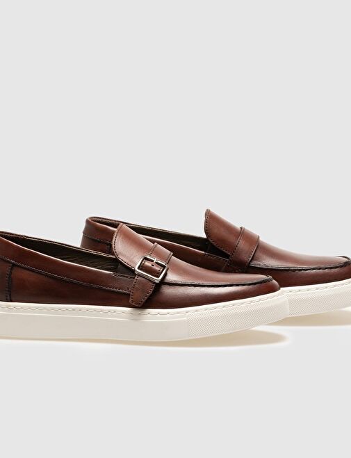 Hakiki Deri Kahverengi Tokalı Erkek Günlük Ayakkabı - Görsel 5