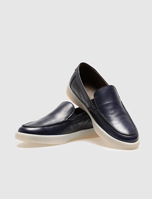 Hakiki Deri Lacivert Erkek Günlük Ayakkabı - Görsel 5