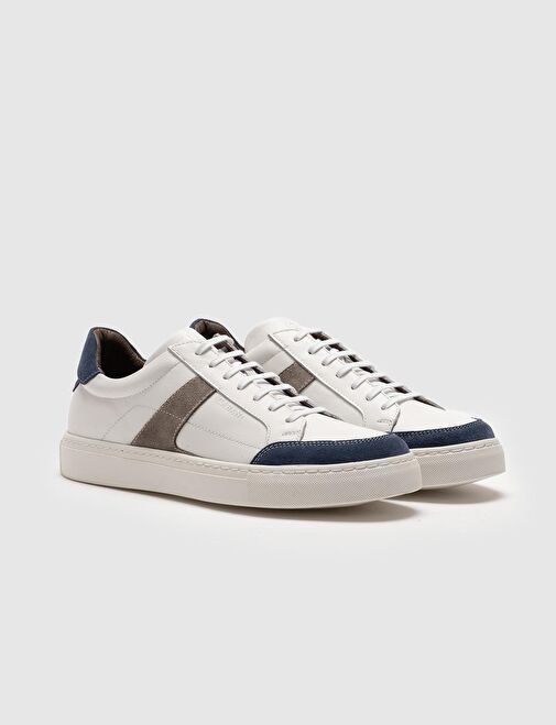 Hakiki Deri Beyaz Bağcıklı Erkek Spor Ayakkabı - Görsel 3